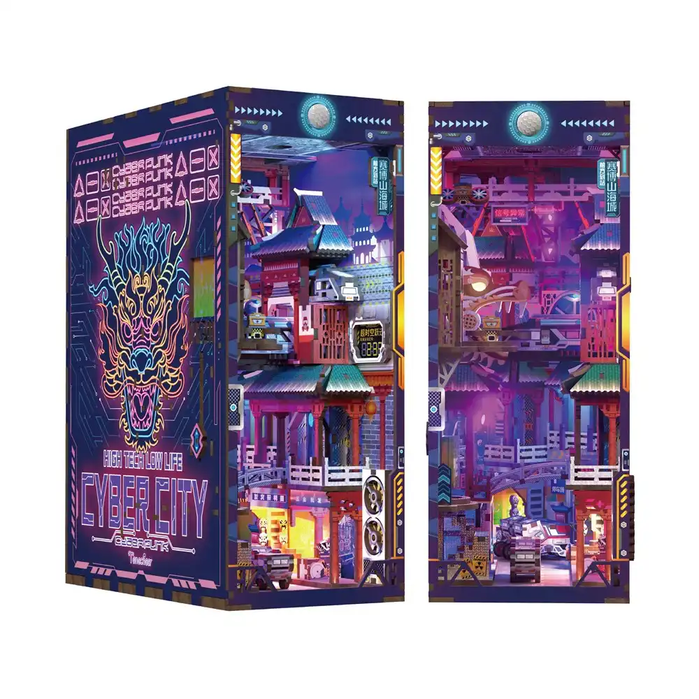 Tonecheer DIY - Cyber City (DIY Bücherecken-Diorama, 8 x 18 x 24.5 cm) Book Nook-Bücherecken-Diorama (Holzbausatz)